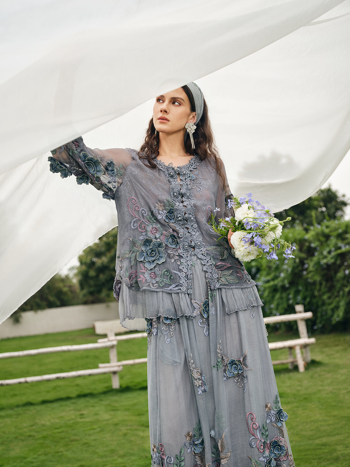 Handcrafted 3D Floral Silk Top
