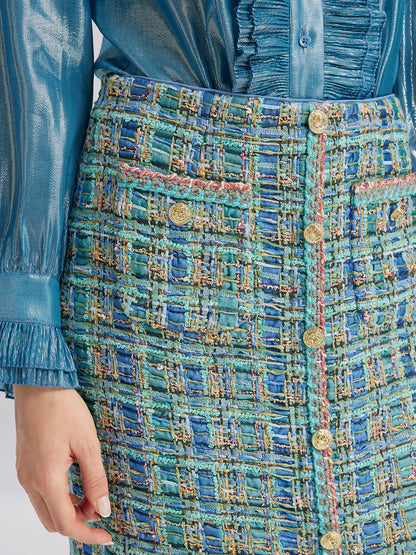 Multicolor Tweed Hand-Sewn Braid Trim Skirt
