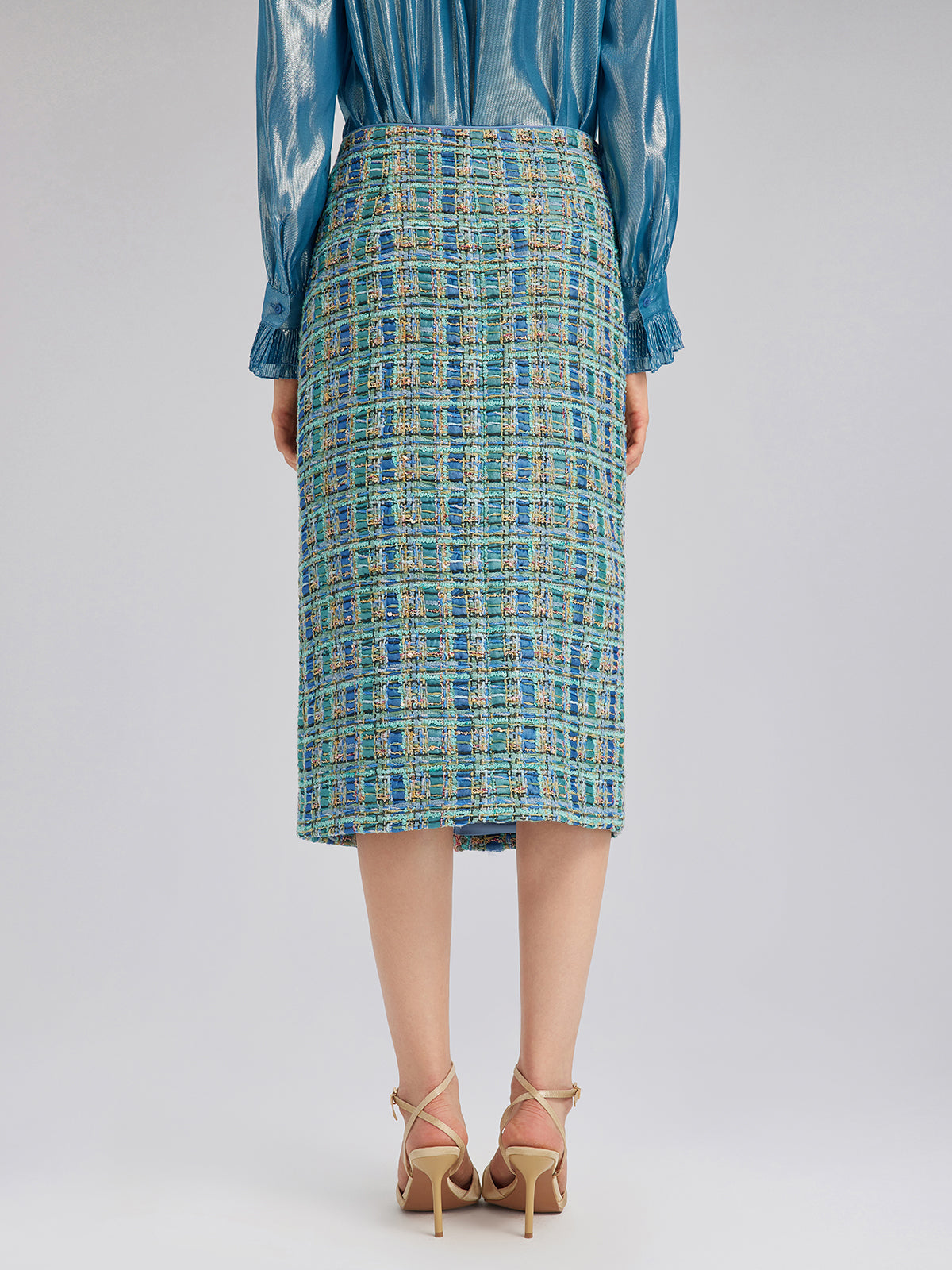 Multicolor Tweed Hand-Sewn Braid Trim Skirt