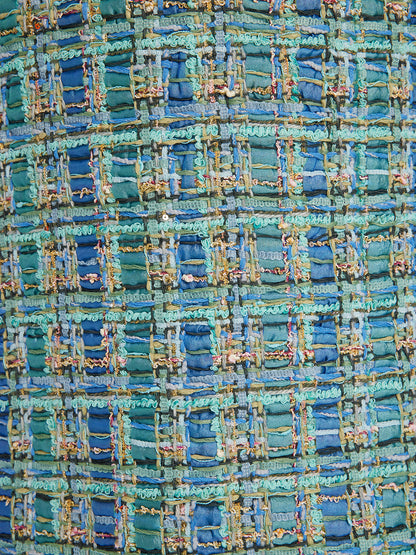 Multicolor Tweed Hand-Sewn Braid Trim Skirt