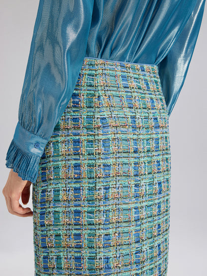Multicolor Tweed Hand-Sewn Braid Trim Skirt