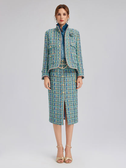 Multicolor Tweed Hand-Sewn Braid Trim Jacket (Matching Scrunchie Included)