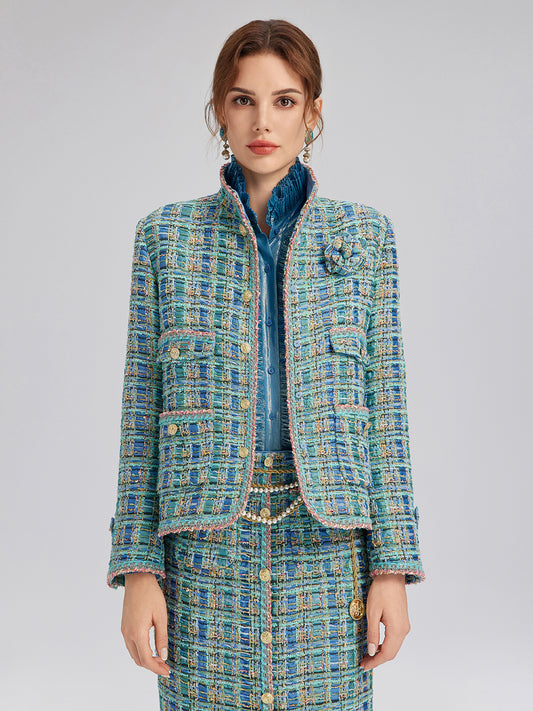 Multicolor Tweed Hand-Sewn Braid Trim Jacket (Matching Scrunchie Included)