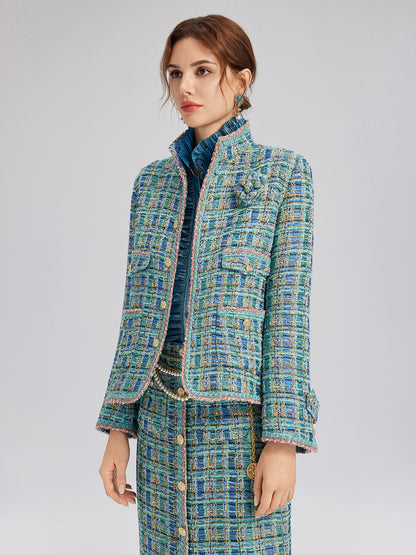 Multicolor Tweed Hand-Sewn Braid Trim Jacket (Matching Scrunchie Included)