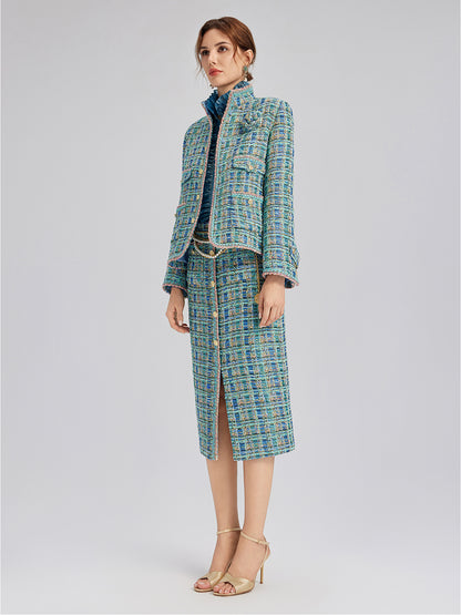Multicolor Tweed Hand-Sewn Braid Trim Jacket (Matching Scrunchie Included)
