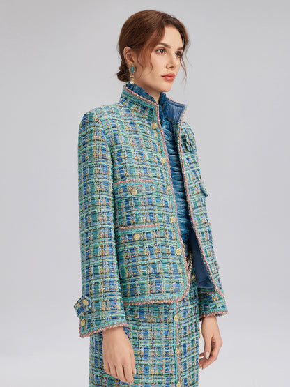 Multicolor Tweed Hand-Sewn Braid Trim Jacket (Matching Scrunchie Included)