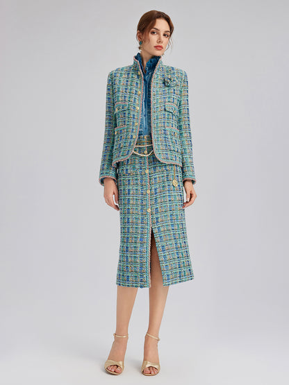 Multicolor Tweed Hand-Sewn Braid Trim Jacket (Matching Scrunchie Included)