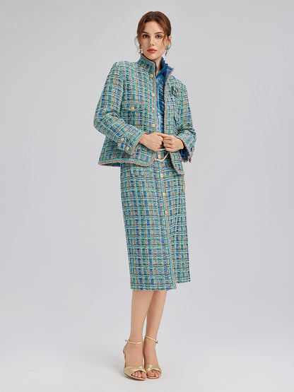 Multicolor Tweed Hand-Sewn Braid Trim Jacket (Matching Scrunchie Included)