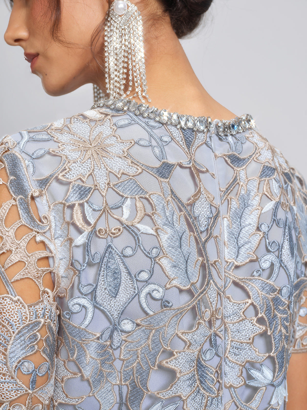 Guipure Lace Cutwork Rhinestone Straight Dress