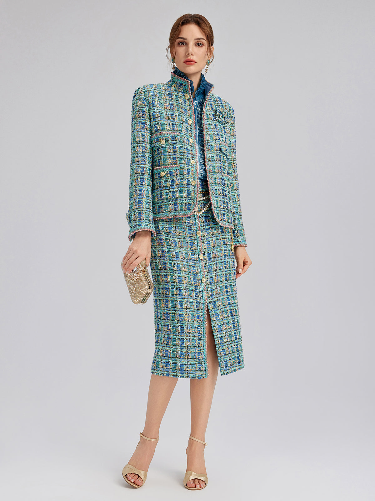 Multicolor Tweed Hand-Sewn Braid Trim Jacket (Matching Scrunchie Included)