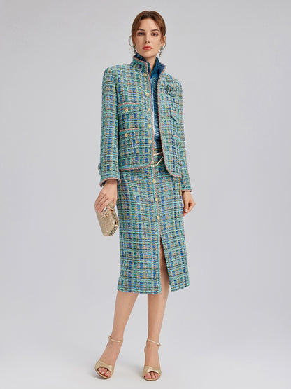 Multicolor Tweed Hand-Sewn Braid Trim Jacket (Matching Scrunchie Included)