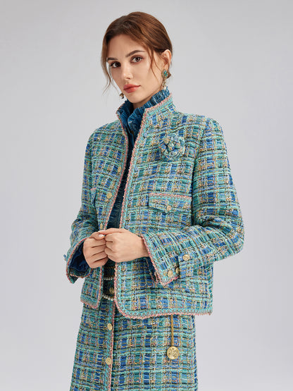 Multicolor Tweed Hand-Sewn Braid Trim Jacket (Matching Scrunchie Included)