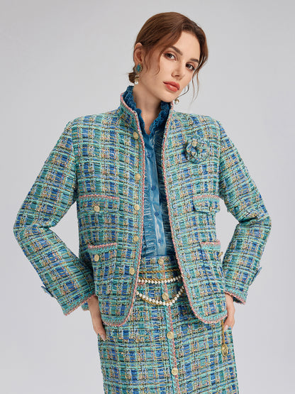 Multicolor Tweed Hand-Sewn Braid Trim Jacket (Matching Scrunchie Included)