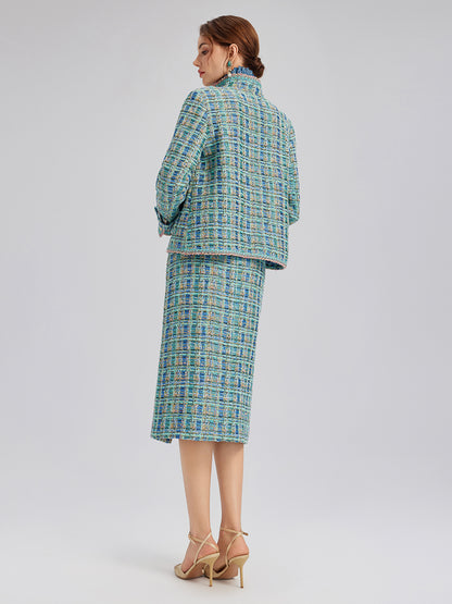 Multicolor Tweed Hand-Sewn Braid Trim Jacket (Matching Scrunchie Included)