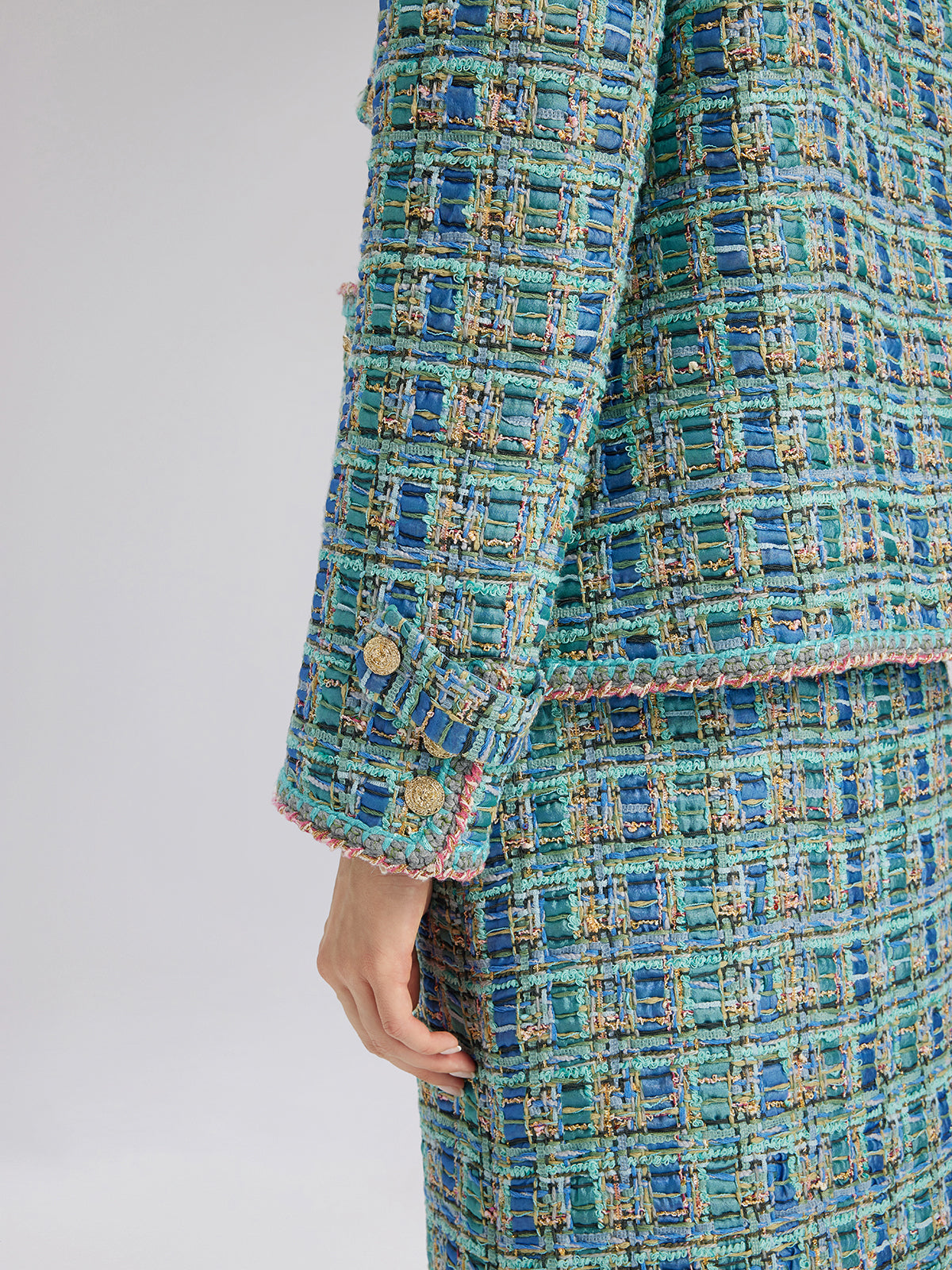 Multicolor Tweed Hand-Sewn Braid Trim Jacket (Matching Scrunchie Included)