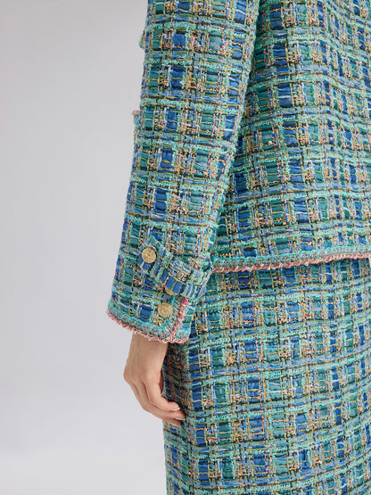 Multicolor Tweed Hand-Sewn Braid Trim Jacket (Matching Scrunchie Included)
