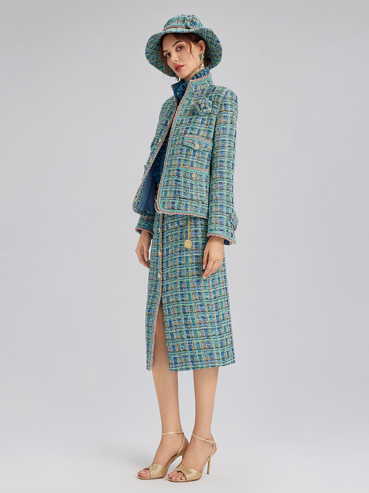 Multicolor Tweed Hand-Sewn Braid Trim Jacket (Matching Scrunchie Included)