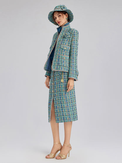 Multicolor Tweed Hand-Sewn Braid Trim Jacket (Matching Scrunchie Included)