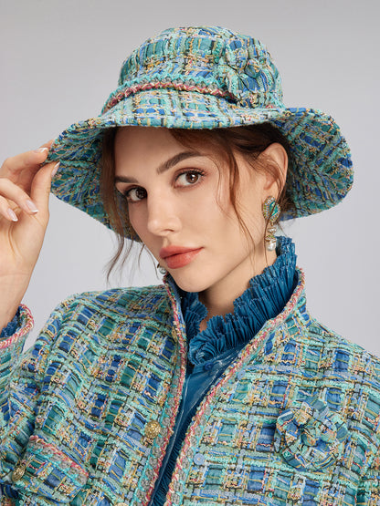 Multicolor Tweed Hand-Sewn Braid Trim Hat