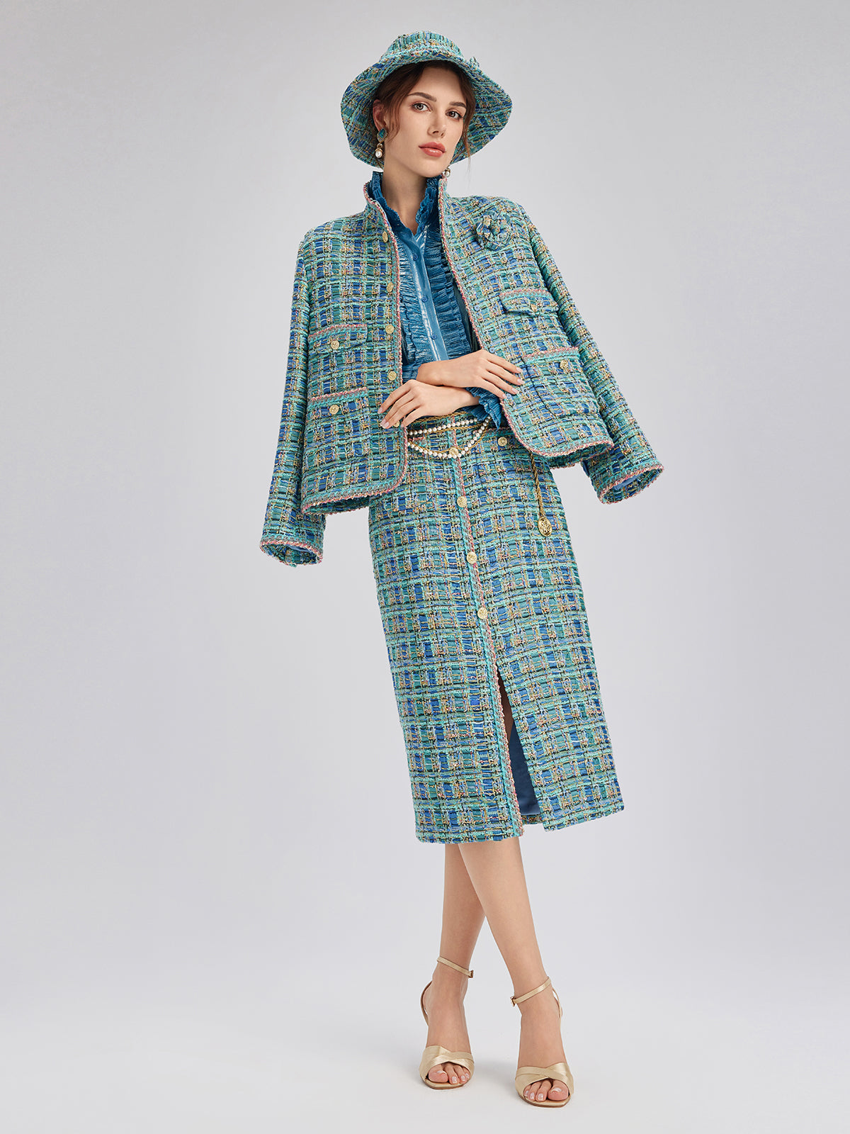 Multicolor Tweed Hand-Sewn Braid Trim Jacket (Matching Scrunchie Included)