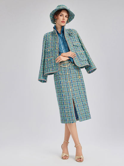 Multicolor Tweed Hand-Sewn Braid Trim Jacket (Matching Scrunchie Included)