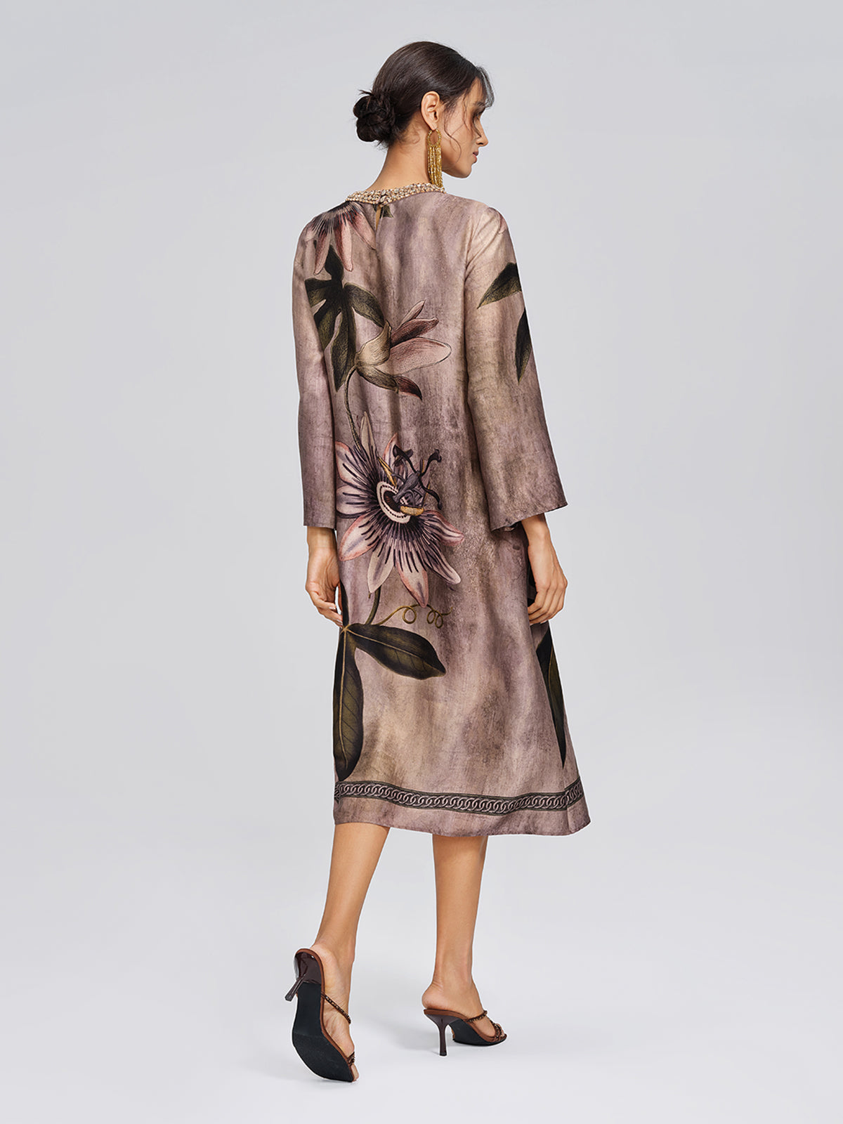Crystal Embellished Passion Flower Print Dress