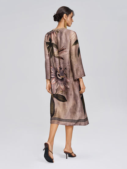 Crystal Embellished Passion Flower Print Dress