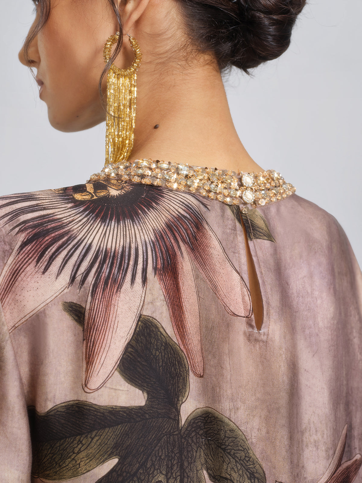 Crystal Embellished Passion Flower Print Dress
