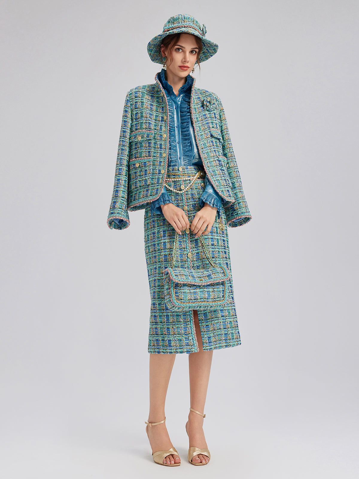 Multicolor Tweed Hand-Sewn Braid Trim Jacket (Matching Scrunchie Included)