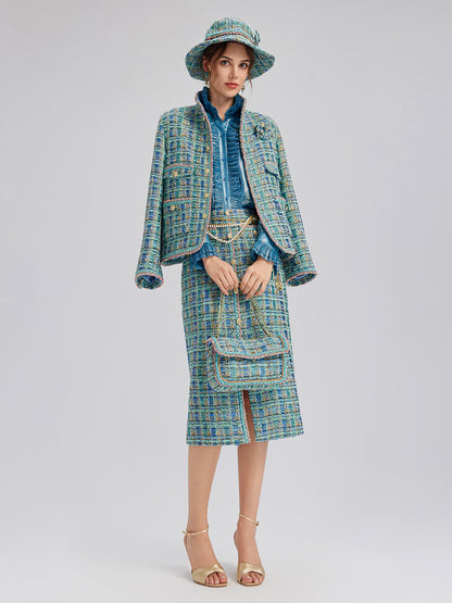 Multicolor Tweed Hand-Sewn Braid Trim Jacket (Matching Scrunchie Included)
