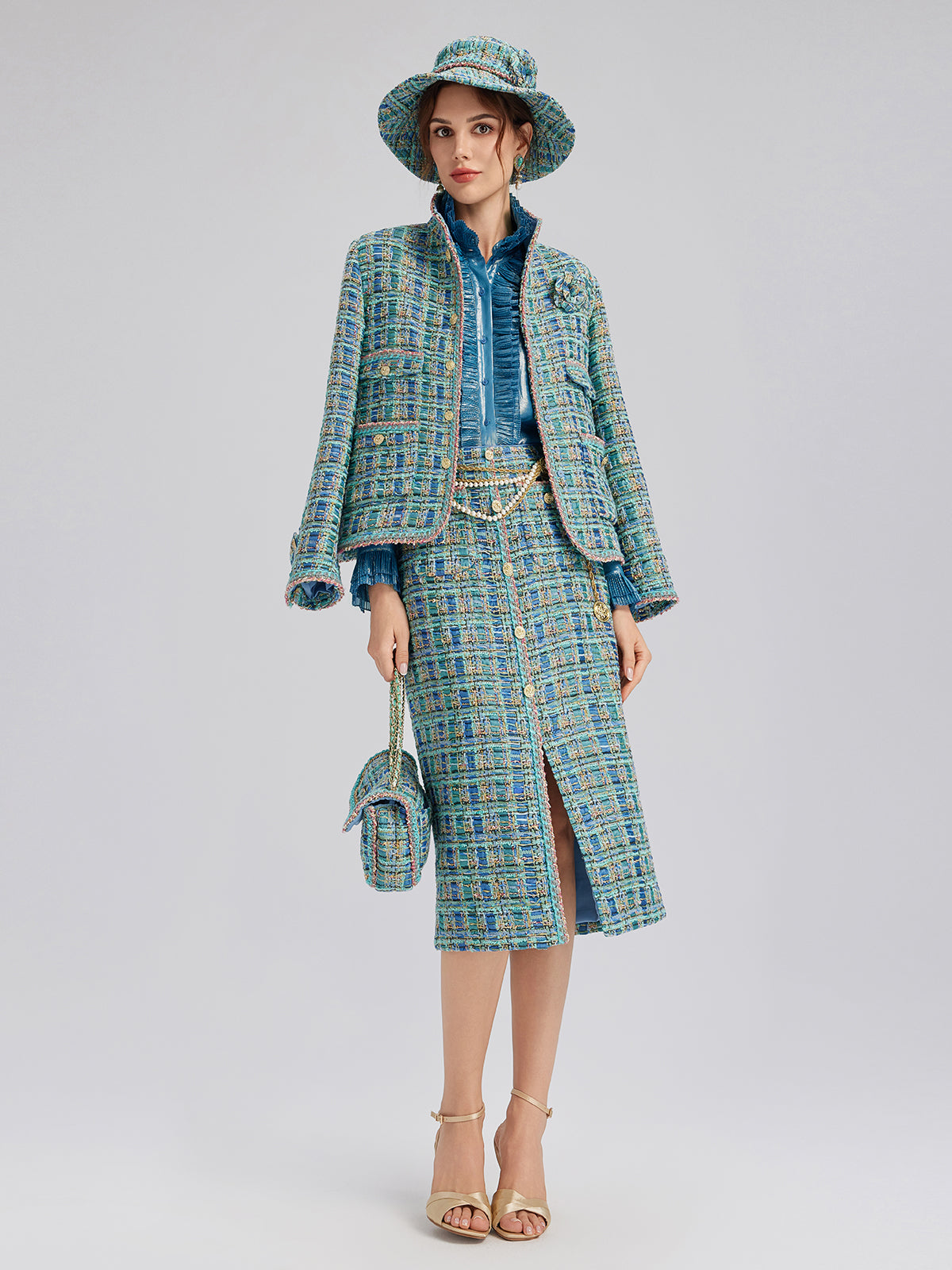 Multicolor Tweed Hand-Sewn Braid Trim Hat