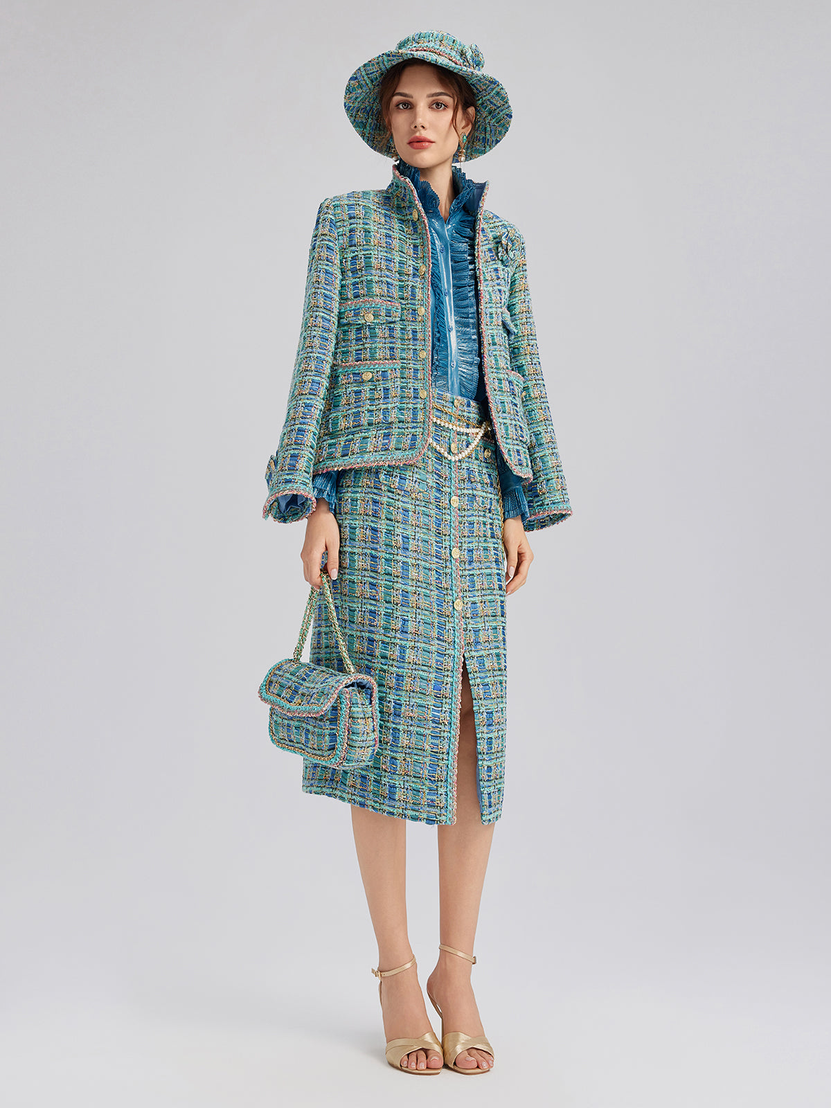 Multicolor Tweed Hand-Sewn Braid Trim Jacket (Matching Scrunchie Included)