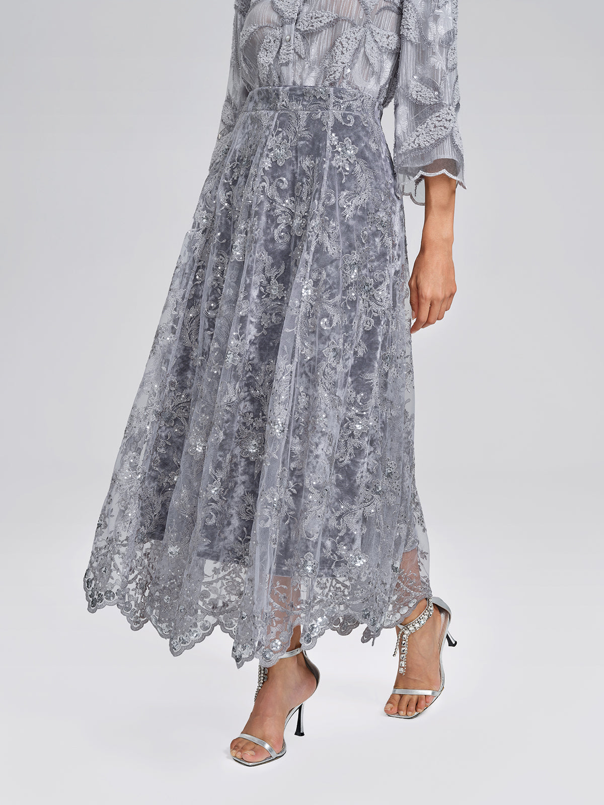 Embroidered Lace Sequin A-Line Skirt