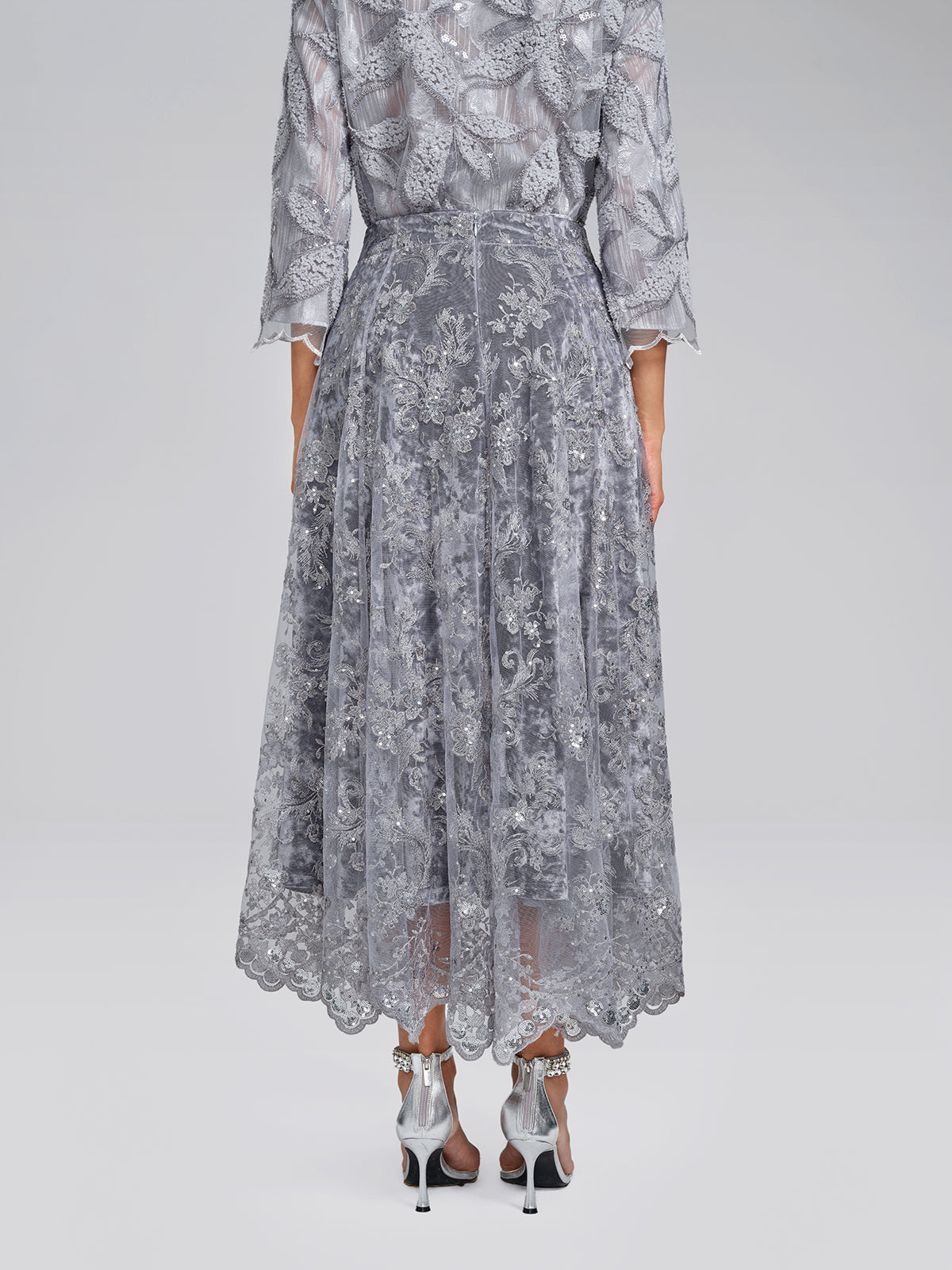 Embroidered Lace Sequin A-Line Skirt