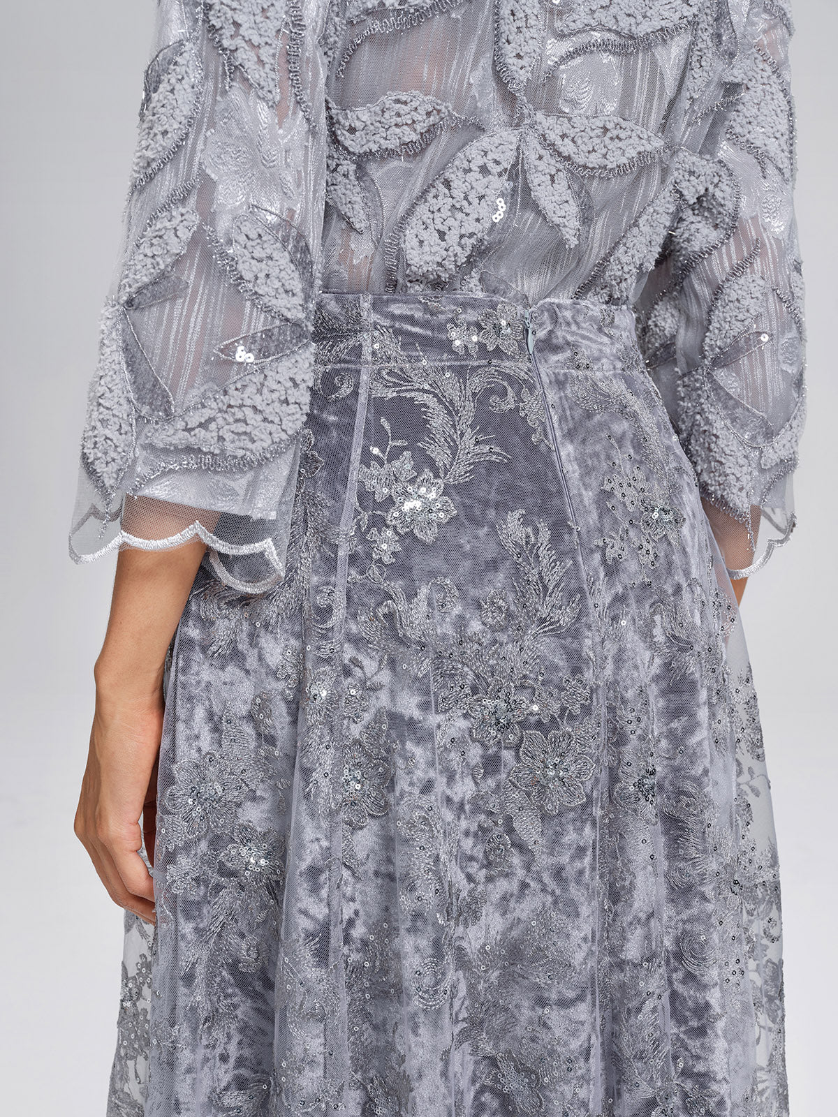 Embroidered Lace Sequin A-Line Skirt