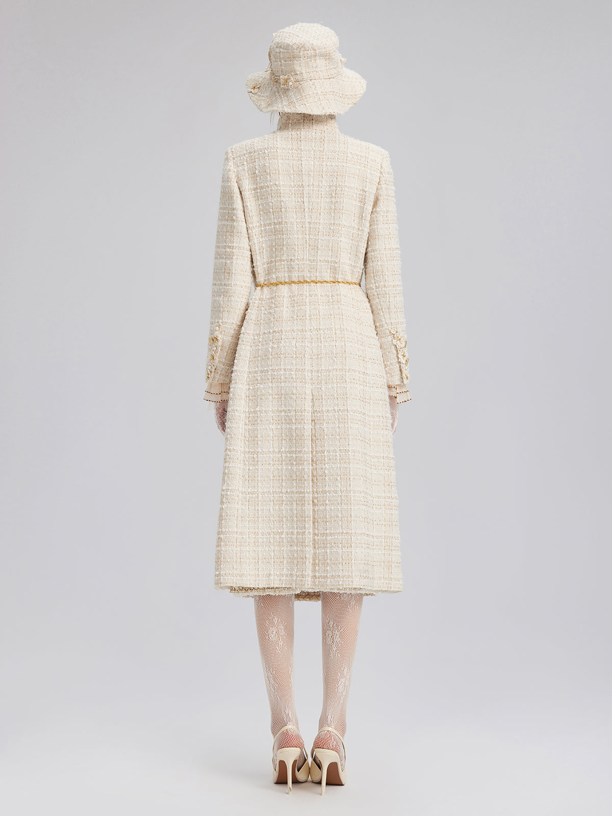 Two-Tone Check Tweed Hand-Beaded Floral Coat