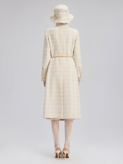 Two-Tone Check Tweed Hand-Beaded Floral Coat