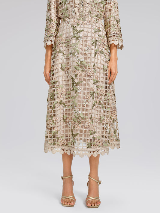 Grid Lace Floral Applique Skirt