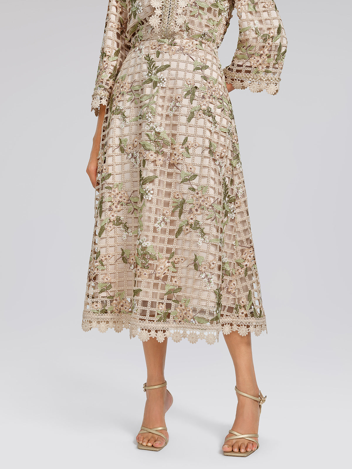 Grid Lace Floral Applique Skirt