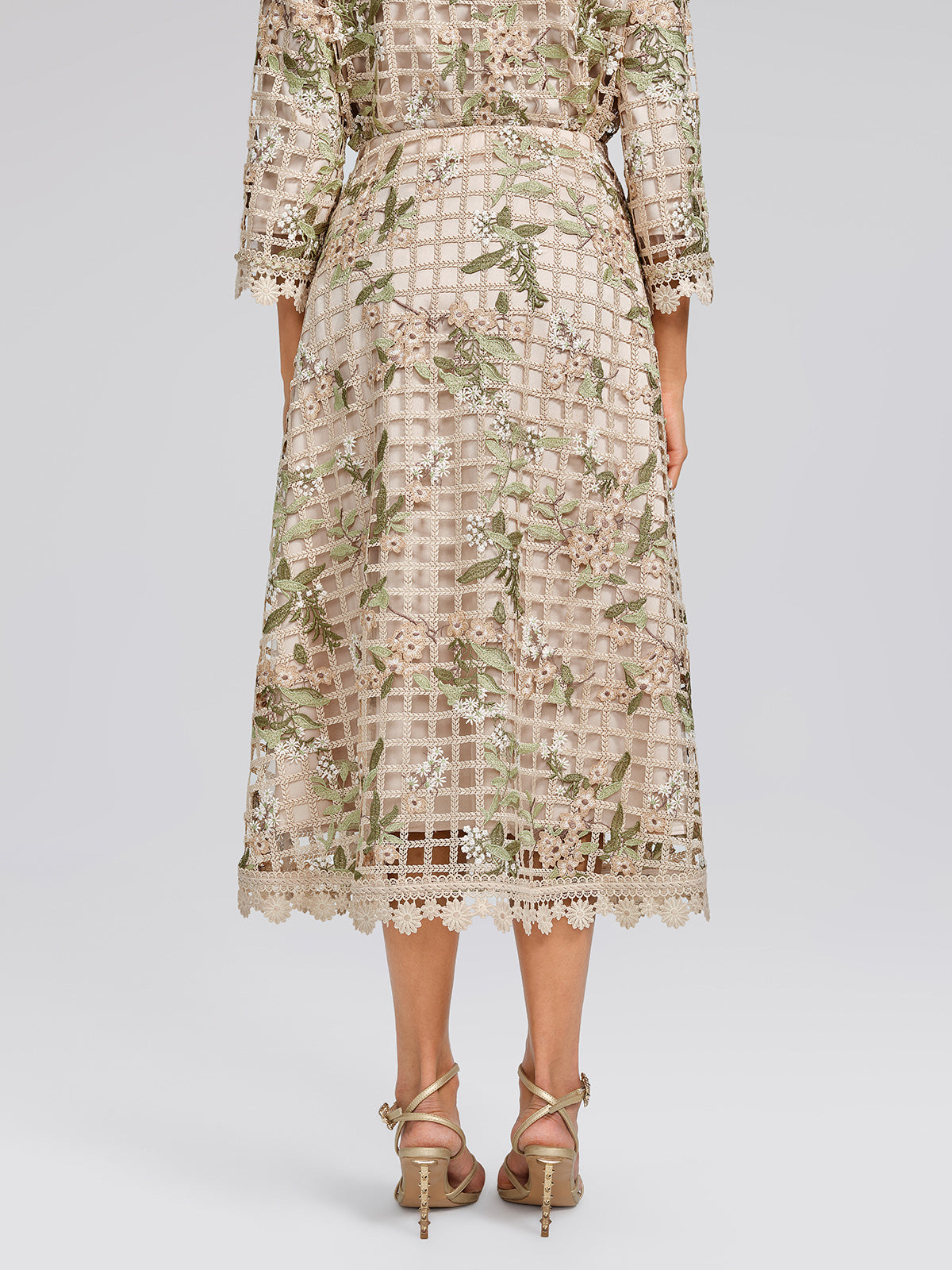 Grid Lace Floral Applique Skirt