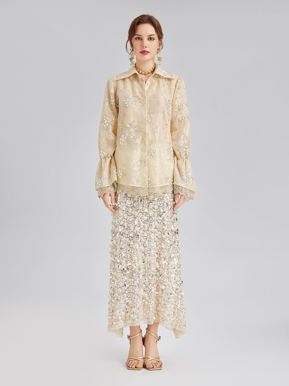 Final Sale | Sequin Bead Embroidered Organza Blouse