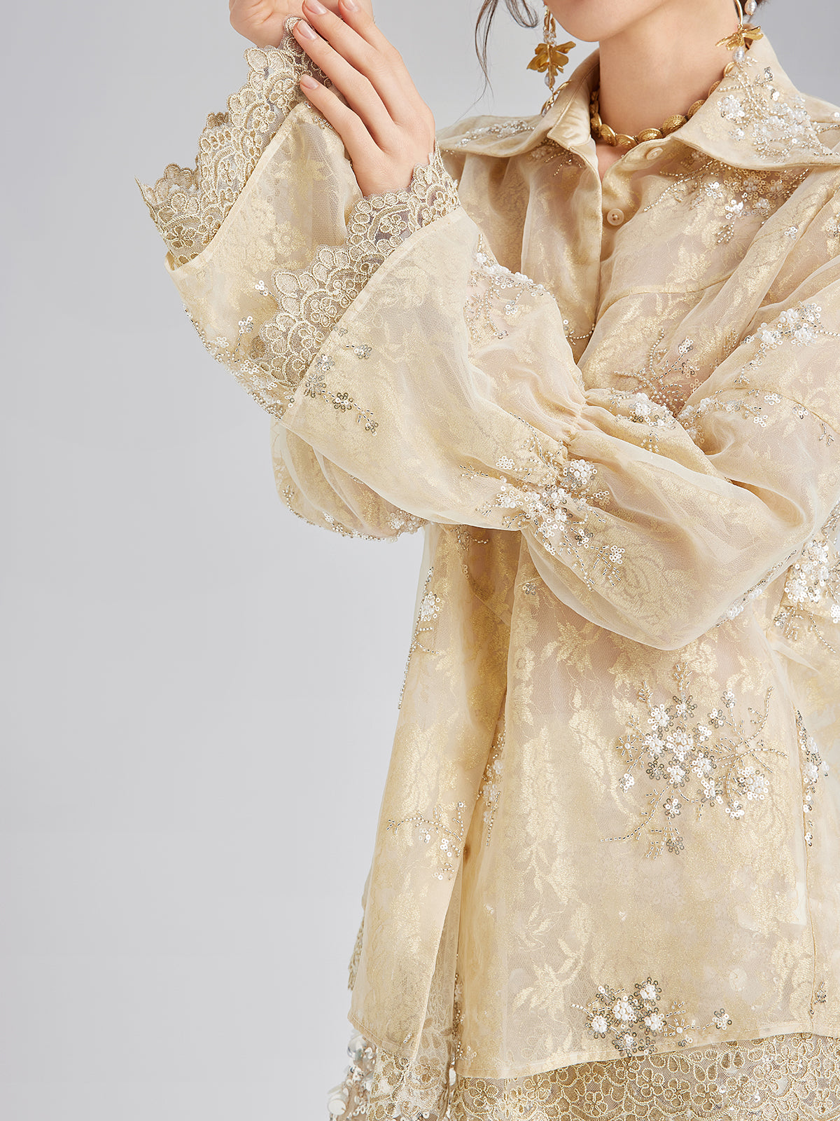 Final Sale | Sequin Bead Embroidered Organza Blouse