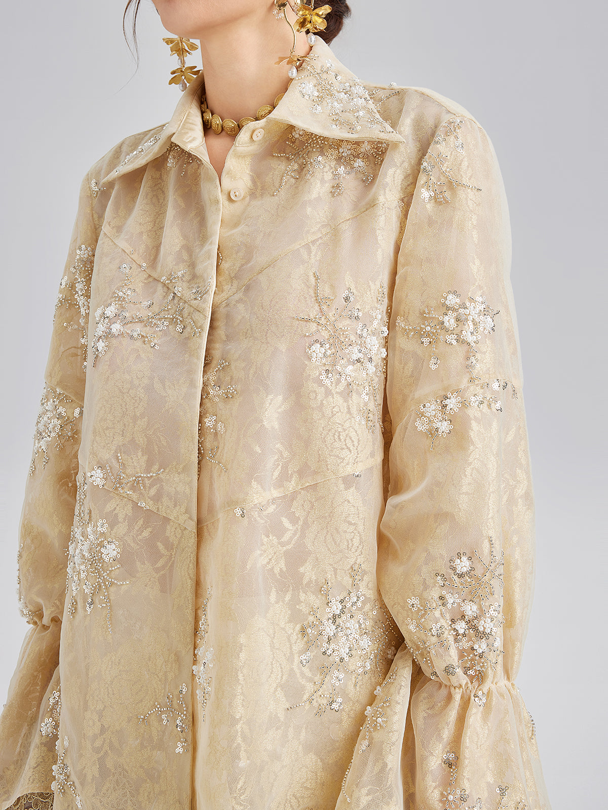 Final Sale | Sequin Bead Embroidered Organza Blouse