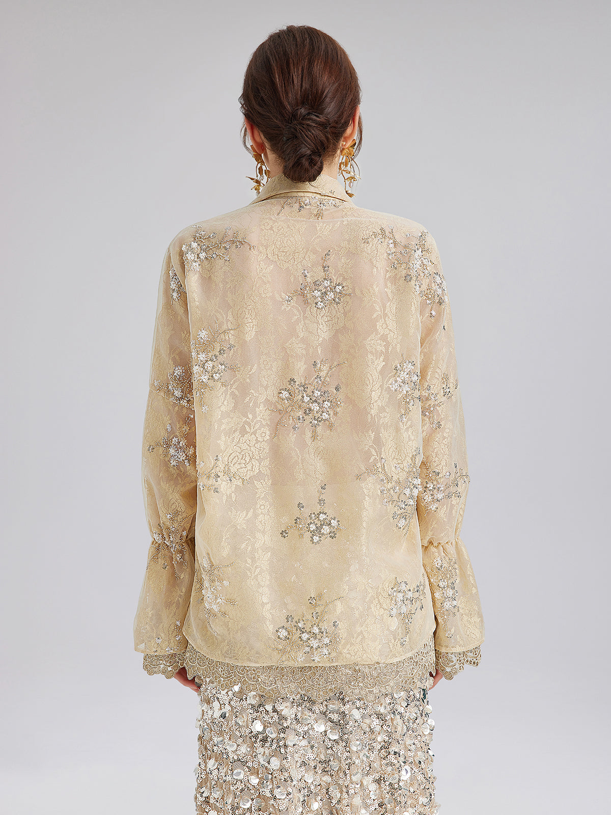 Final Sale | Sequin Bead Embroidered Organza Blouse