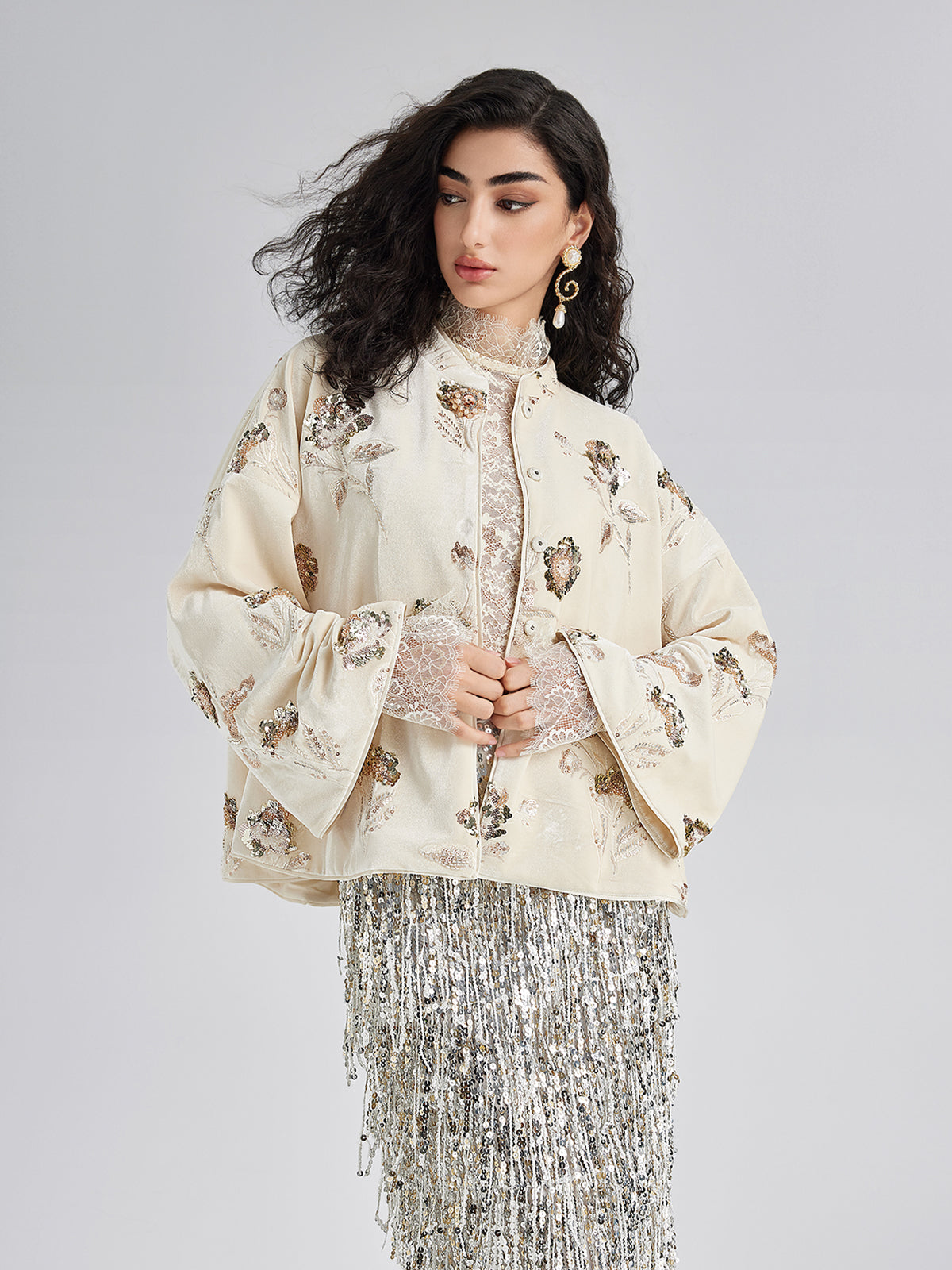 French Velvet Beaded Embroidered Cape Coat