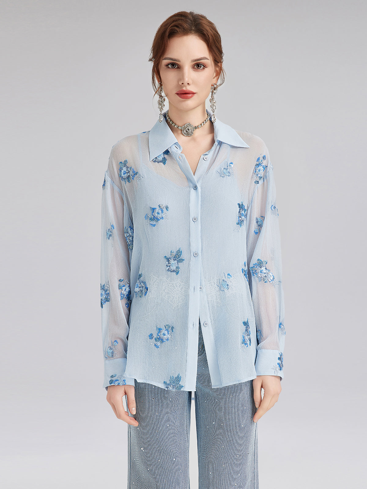 Final Sale | Silk Floral Embroidered Shirt