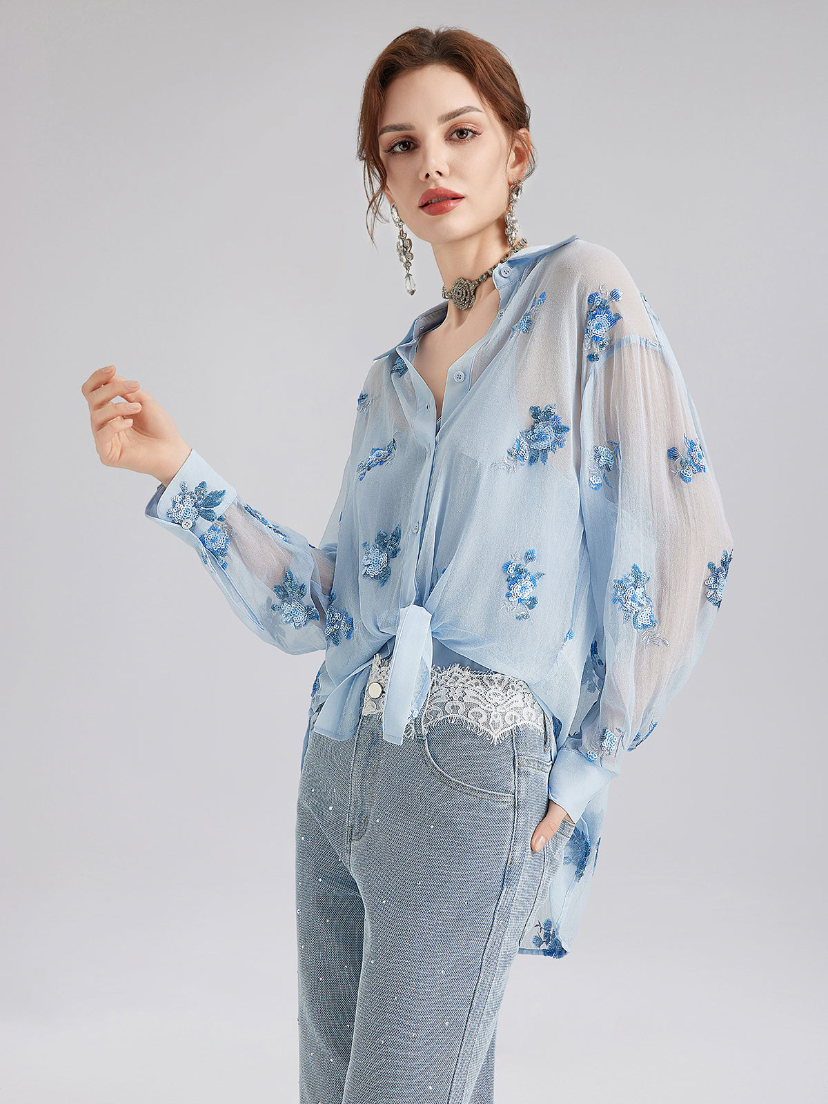Final Sale | Silk Floral Embroidered Shirt