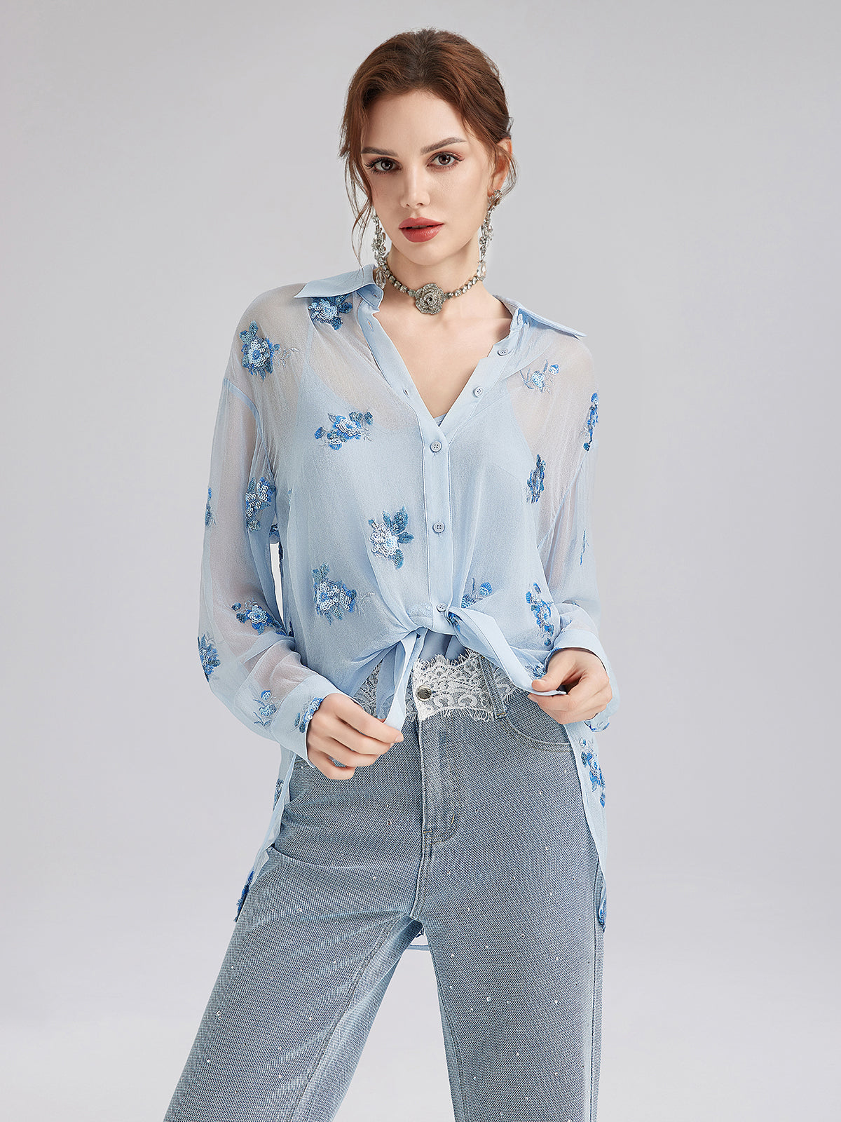 Final Sale | Silk Floral Embroidered Shirt