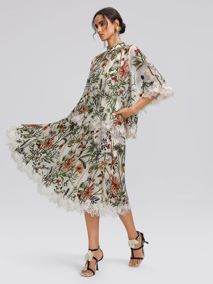 Floral Embroidered Lace Trim Skirt