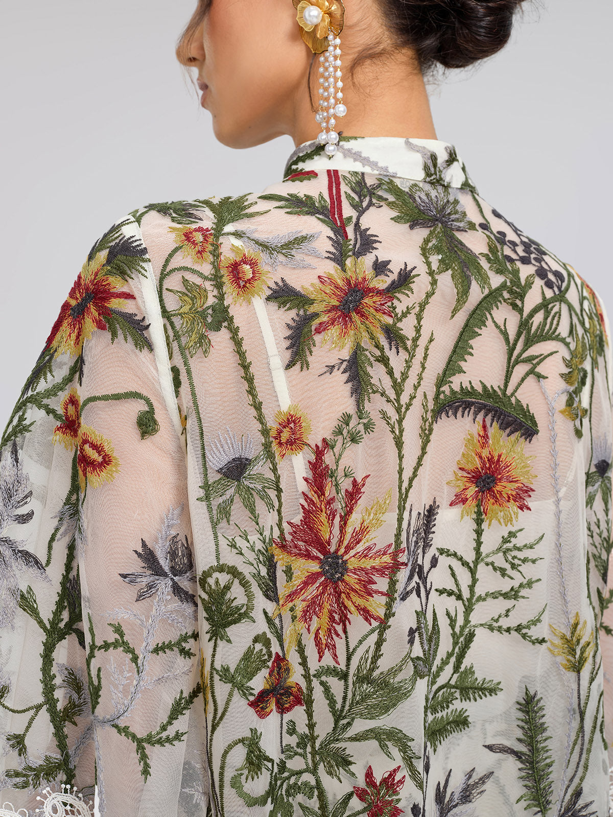 Floral Embroidered Lace Trim Blouse